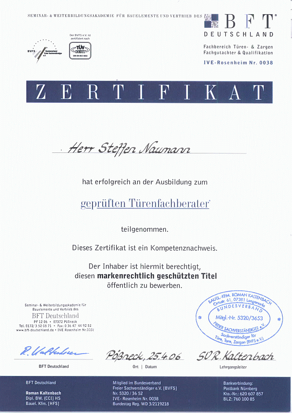 gepr&uuml;fter T&uuml;renfachberater
